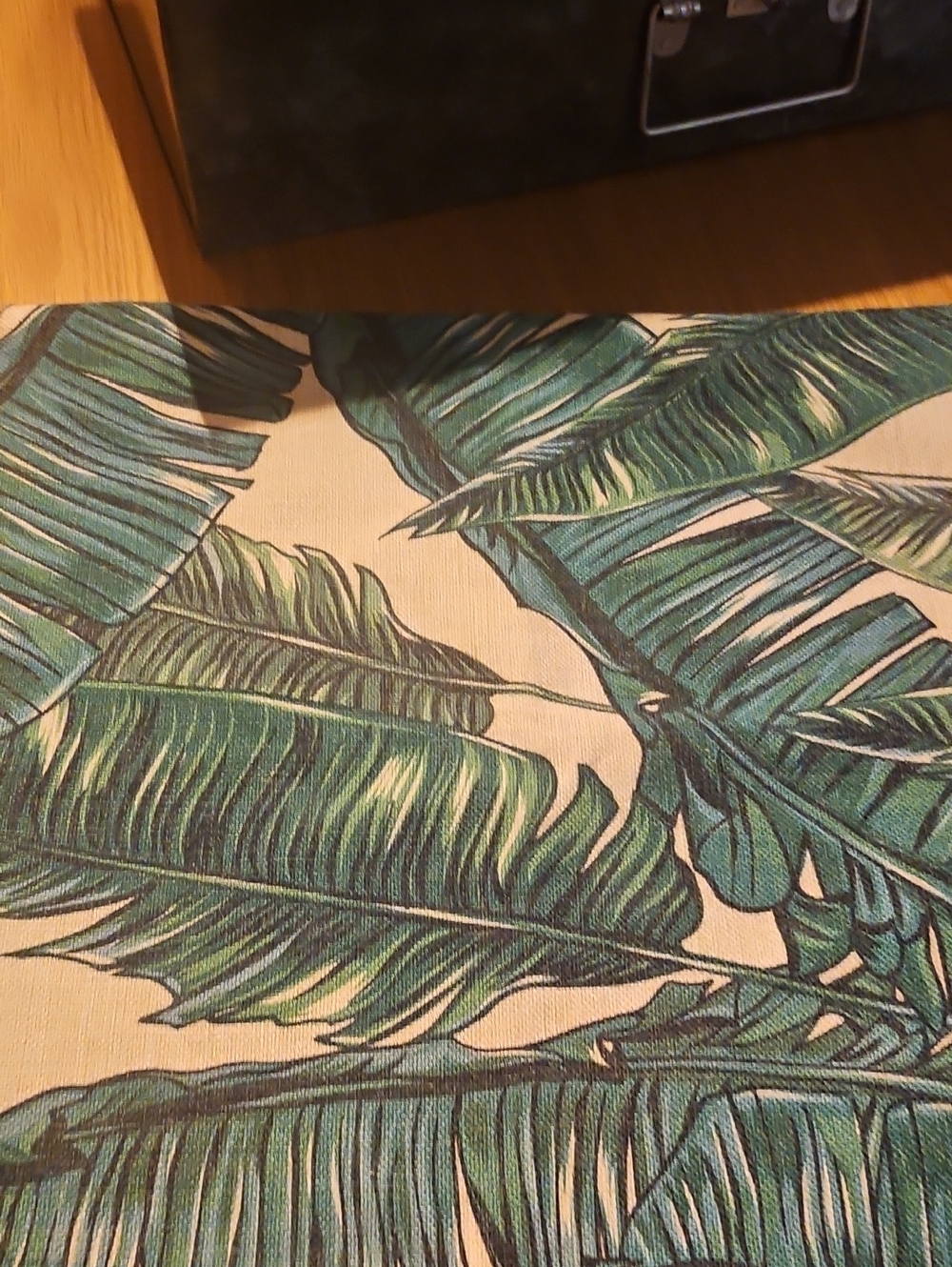 Tropical Banana Leaf Print Fabric - Green on Cream Back Cushion Folder 21"×21"